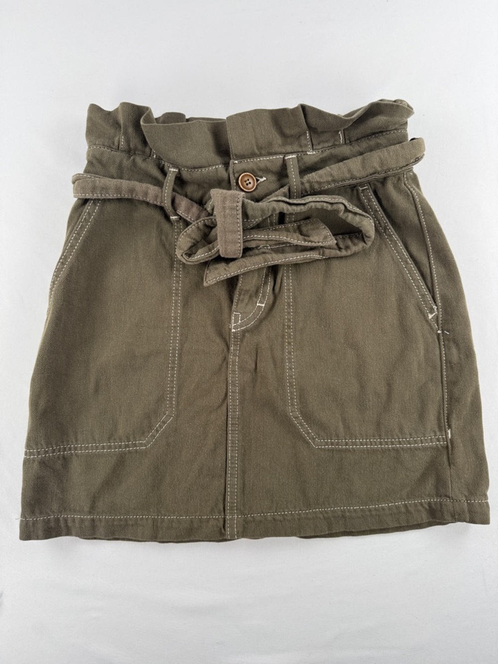 Free People Olive Green Paperbag Tie Wait Skirt